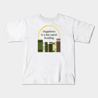 Happiness is a Day Spent Reading | Green | White Kids T-Shirt